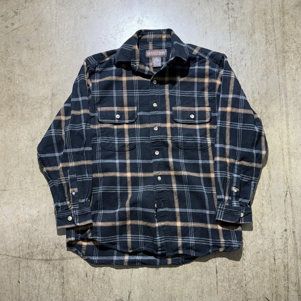 Moose Creek Shirt Mens Medium Blue Plaid Flannel Button Front Pockets Outdoor